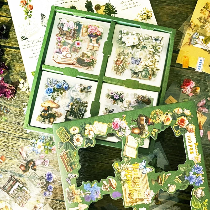 

Vintage Fairy Stickers 100Pcs Transparent Stickers, Floral Butterfly Designs for Scrapbooking Journaling