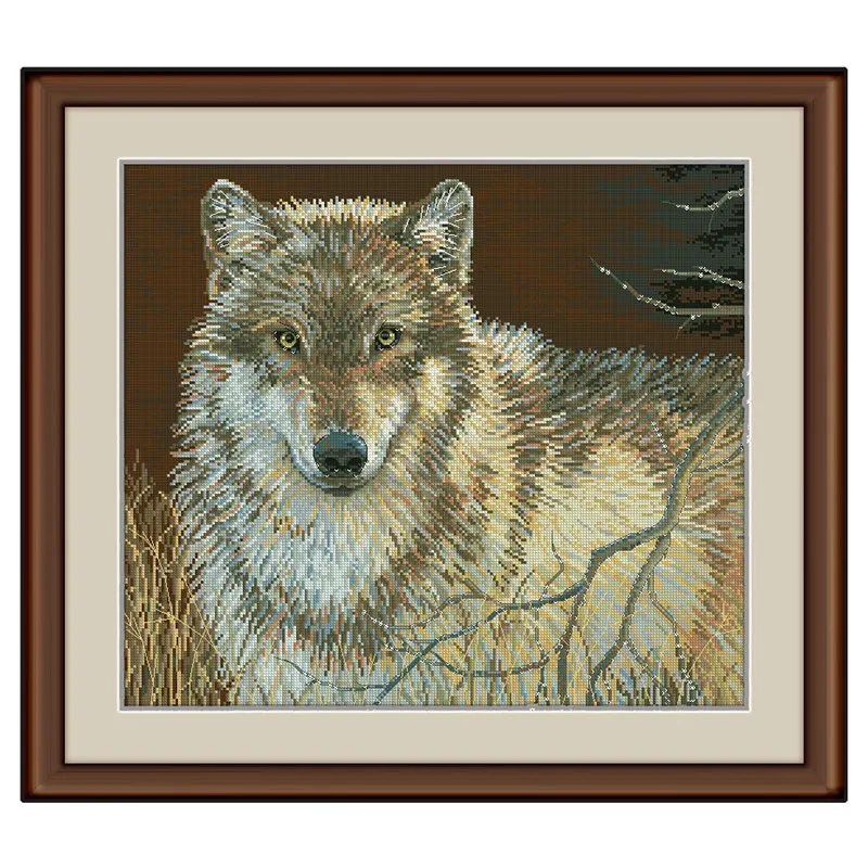 Fishxx Cross Stitch Kit The Living Room Is Covered With Animal D1041 Wolf Precision Print