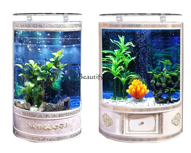 

Semicircle Fish Tank Living Room Home Small Cylindrical Floor Glass No Change Aquarium