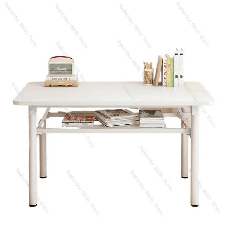Foldable Computer Desk for Bedroom and Home Office, Simple Rectangular Study Table for Small Apartment and Rental Space Use