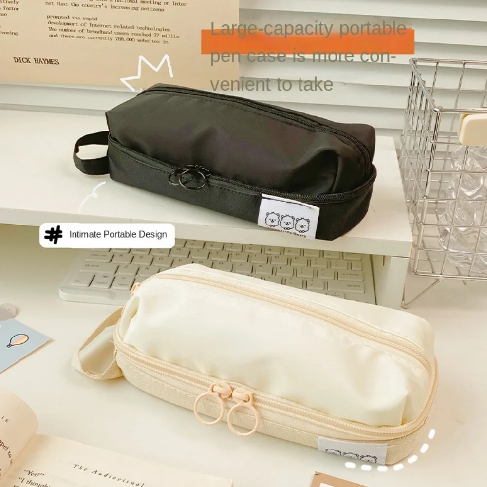 

New Bilayer Pencil Bag Large Capacity School Supplies Stationery Storage Bag Canvas Pen Box