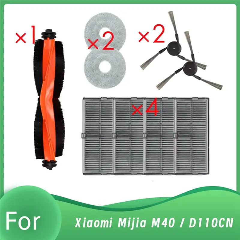 

A24F-9 Pcs For Xiaomi Mijia M40 / D110CN Self Emptying Robot Vacuum Roller Side Brush HEPA Filter Mop Pad