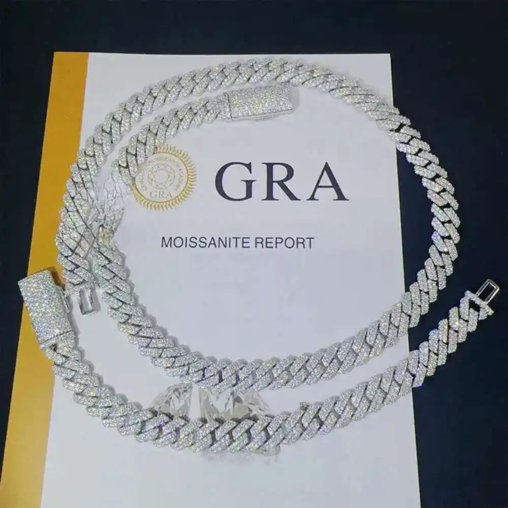 

8mm Vvs Moissanite Necklace with 925silver Necklace Custom Sized Cuban Chain Hip Hop Style Chain