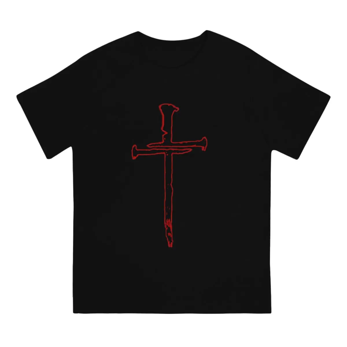 Nails Black and Red Color Men T Shirt Jesus God Cross Humor Tees Short Sleeve Round Neck T-Shirts 100% Cotton Printing Tops