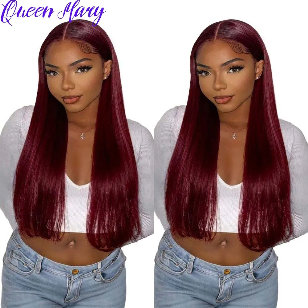 

99J Burgundy 13x4 Lace Front Wigs Human Hair 20 Inch 200% Density Brazilian Straight Wig For Women Pre Plucked With Baby Hair