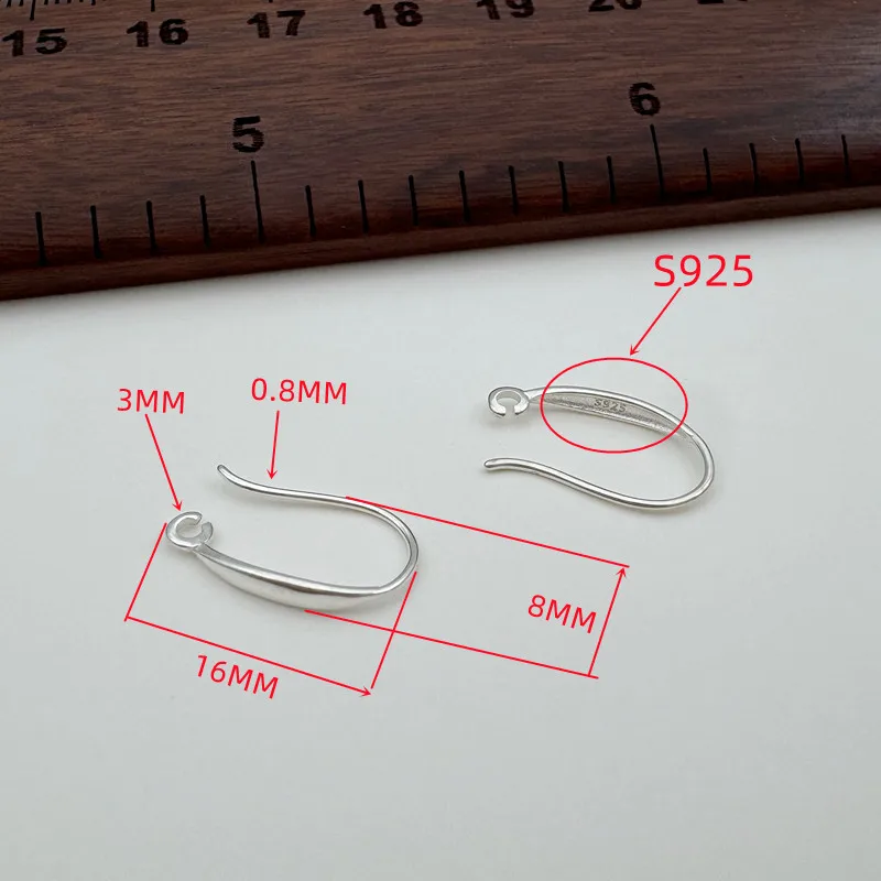 1 زوج الصلبة 925 فضة حلقات خطاف 16 مللي متر DIY بها بنفسك اكسسوارات بسيطة الأذن السنانير مكونات اللؤلؤ صنع