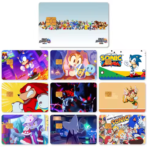 Anime Sonic Stickers 4pcs PVC Card Skin Stickers For Bank Card Bus Metro Card Case Decorate Gift