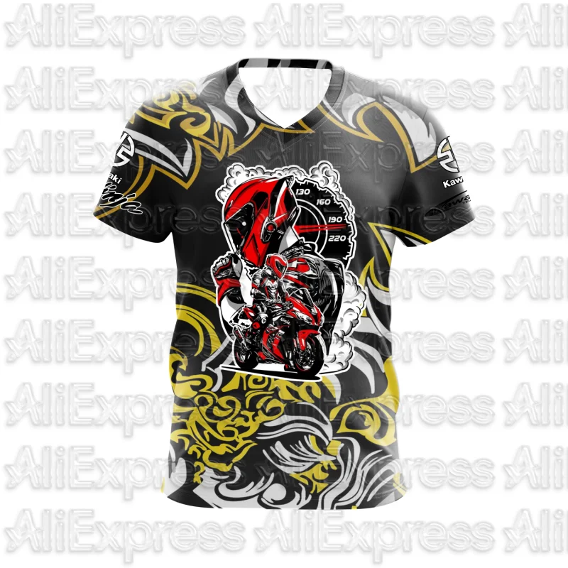 

MOTO 2025 Summer New Men's Motorcycle T-shirt Kawasaki Logo 3D Printed Casual Short Sleeve Breathable T-shirt Fashionable Trend