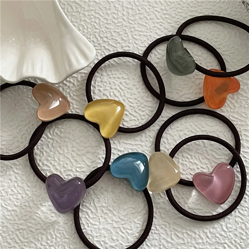 

8PC Good High Elasticity Four Season Sweet Heart Hair Ties for Women Girls Ponytail Holder Hair Rings Rope Accessories