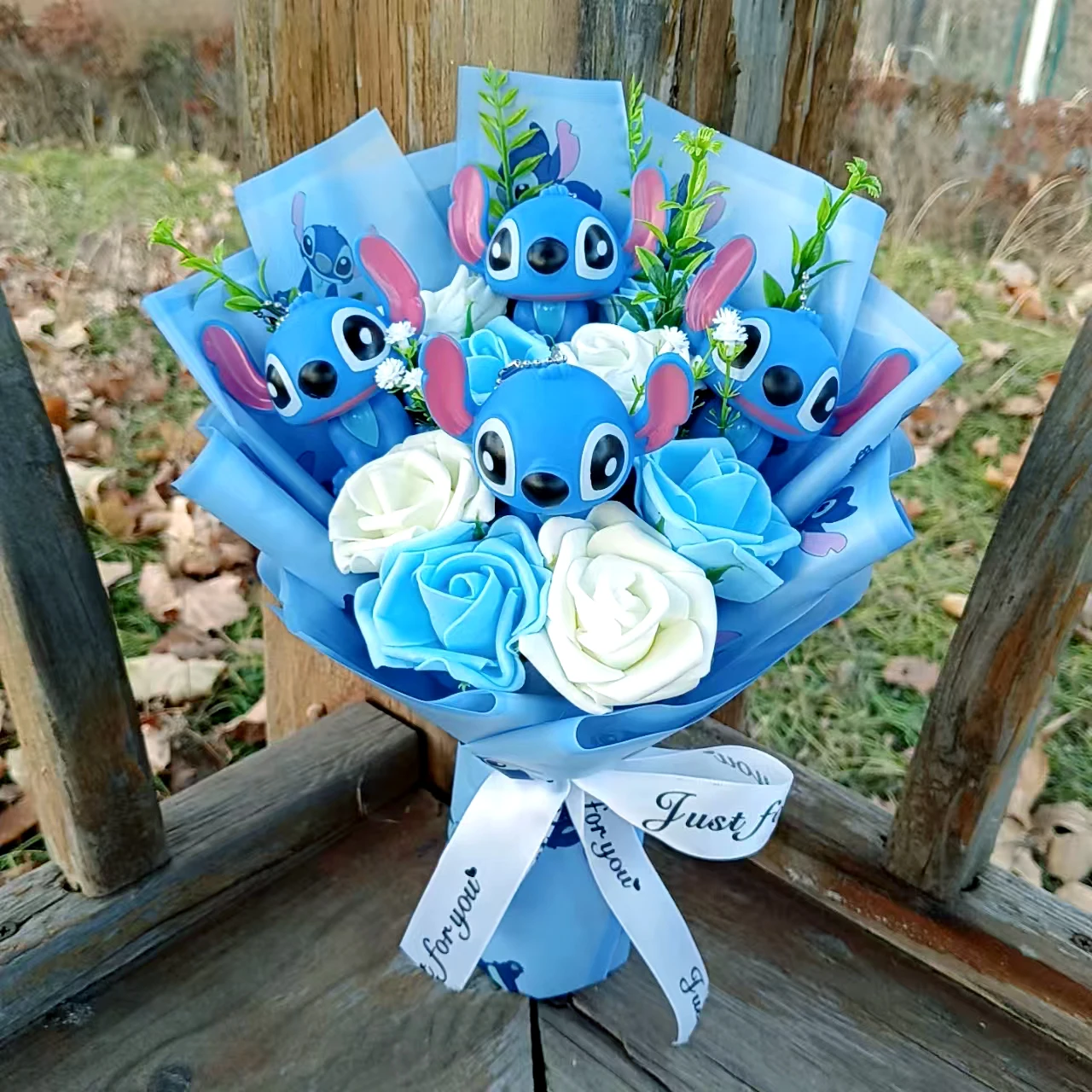 Kwiatowy Bukiet Pluszowy z Lilo i Stitch, Anime Kubuś Puchatek, Tygrys, Świnka z Różą, Prezent na Urodziny, Boże Narodzenie, Walentynki