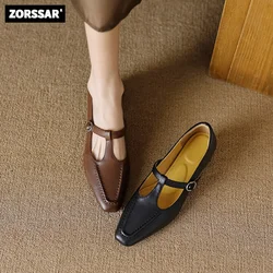 Rozmiar 34-43 Kobiety Flats Cow Leather Pointed Toe Shallow Retro Mary Jane Flats Single Shoes Ballet Flat Loafers Ladies Dress Shoes