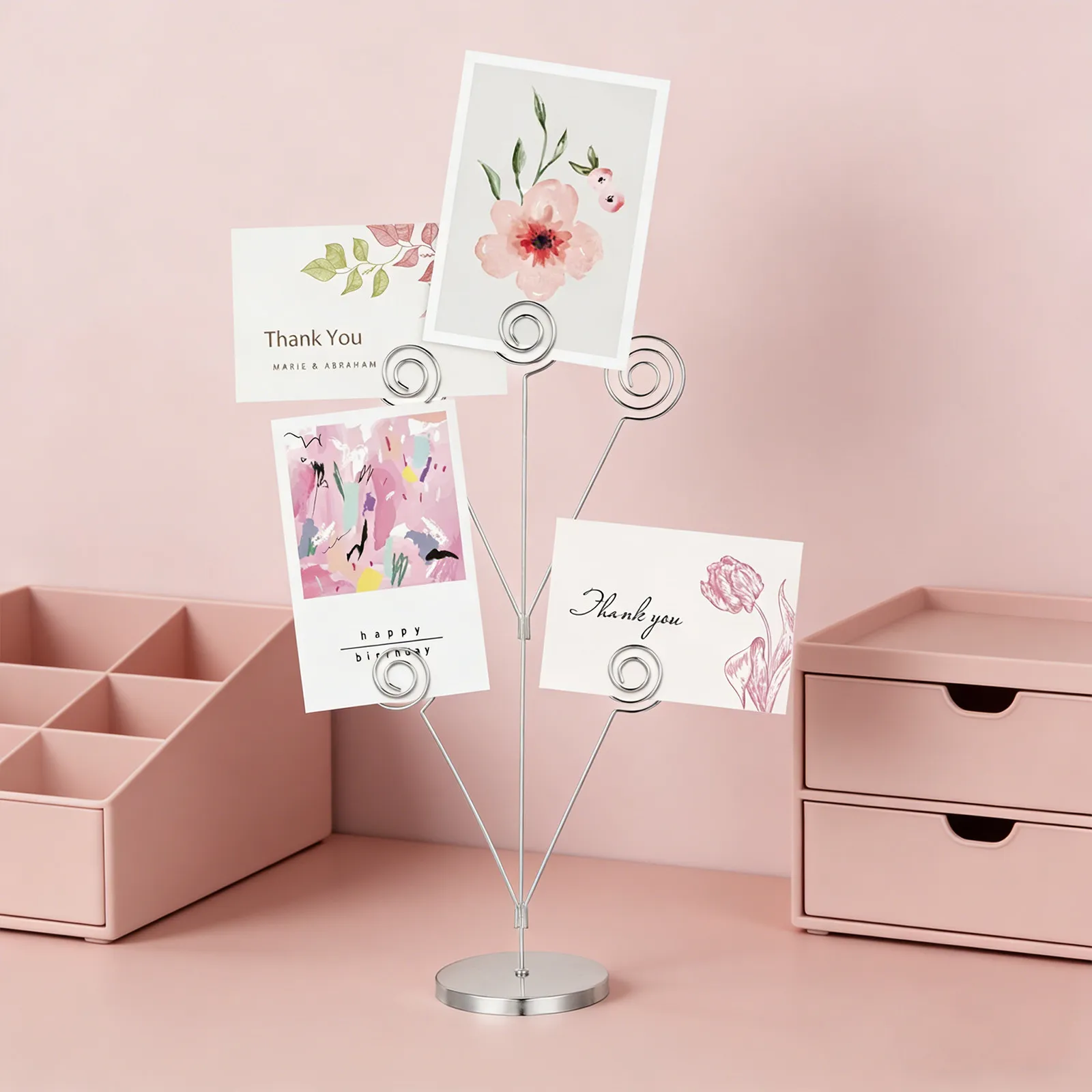 

5 Branch Tree Style Desktop Memo Holder Clip Silver Card Holder Clip with Round Base Photo Stand for Wedding Table Number