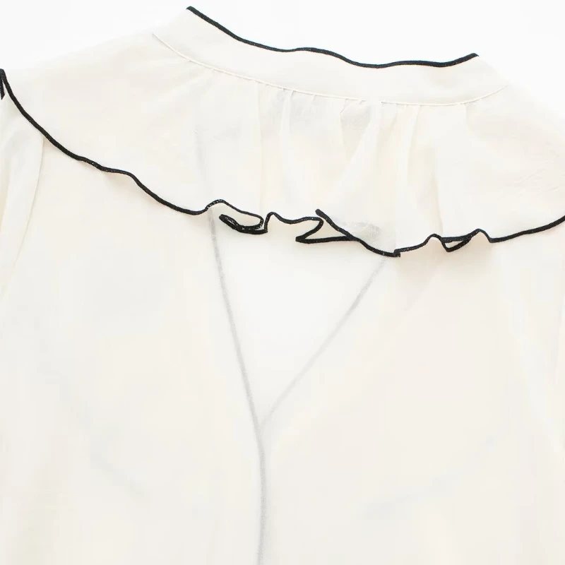 Tangada 2024 Women Ruffles White Chiffon Shirt Female Loose Blouse Tops 3H037