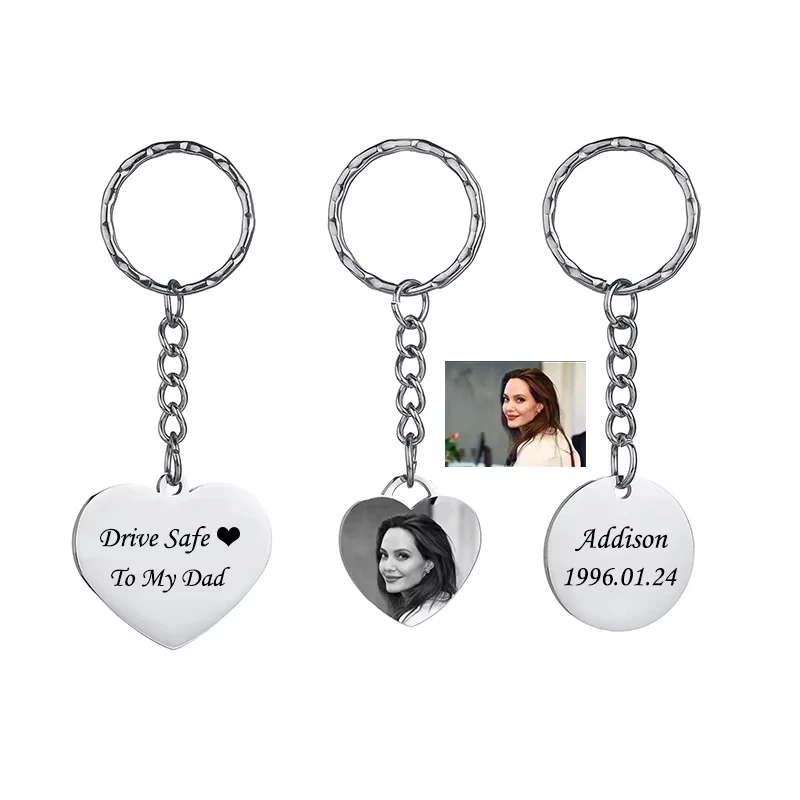 Afirstee Multiple Customizable Accessories Stainless Steel Engraved Words Picture Dog Tag Heart Shape Silver Color Keychain Gift
