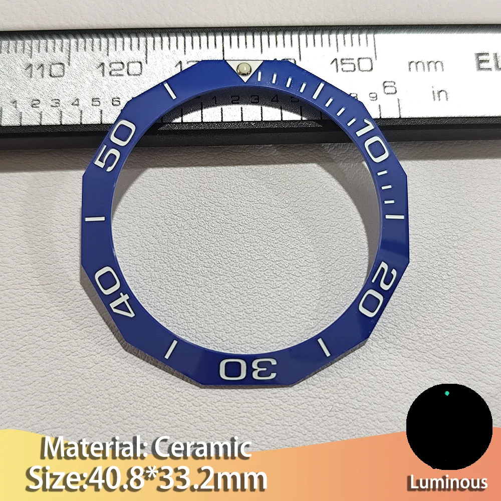 40.8mm*33.2mm High Quality Sloping Rhombic Ceramic Luminous Watch Bezel  Insert Watches for Men Bezel Accessories Multi Color