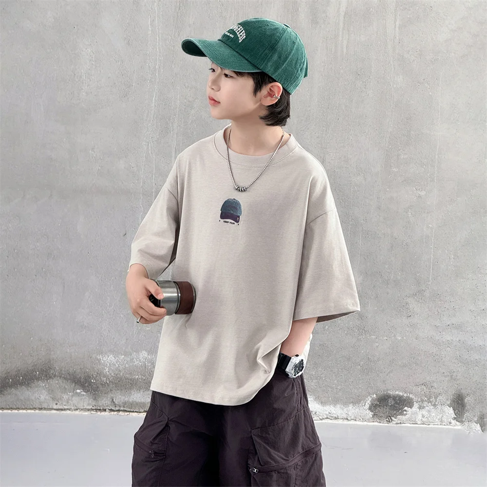 New Summer High Quality Teenage Children Short Sleeve Cotton T-shirt for a Boy Casual Tee Tops Kids Elegant Luxury Tshirt Wear