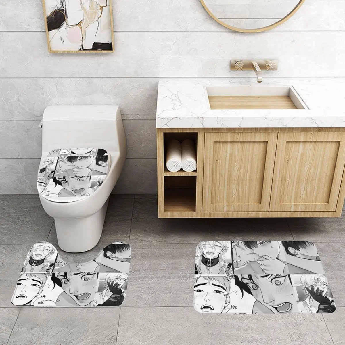 The Good Yaoi Boys 3 Pcs Bath Mat Bathroom Set Toilet Lid Cover Home Decor Non-Slip Carpet Floor Rug