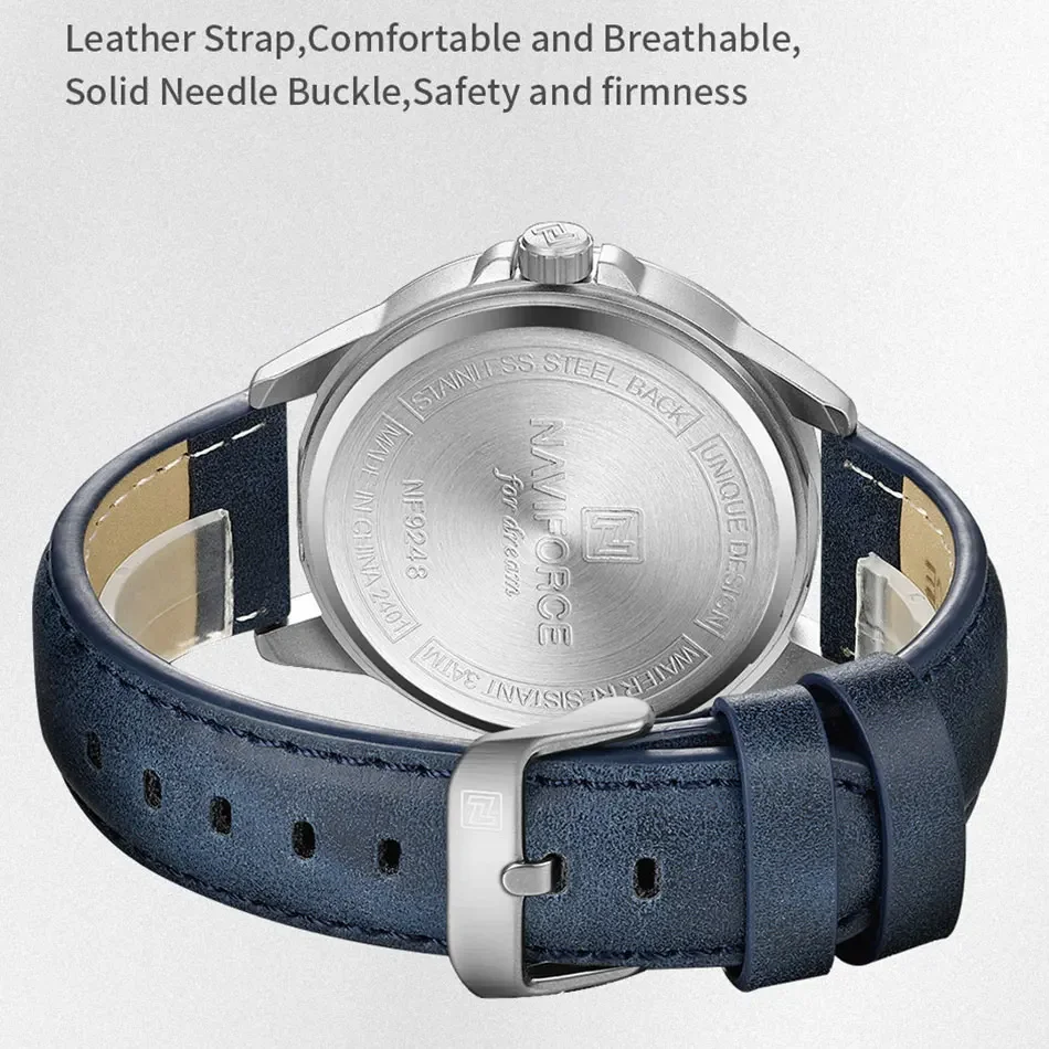 NAVIFORCE Luxury Brand Watch Alloy Case Leather Band Men Watches Quartz Sports Wristwatch Male Calendar Clock Gift reloj hombre
