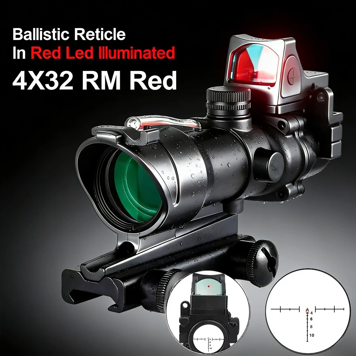 

Увеличительное стекло 4X (4X32) с оптикой 1x32 ACO Real Fiber Optics и прицелом RM Green Red Dot для охотничьих ружей, крепление на планку Пикатинни 20 мм