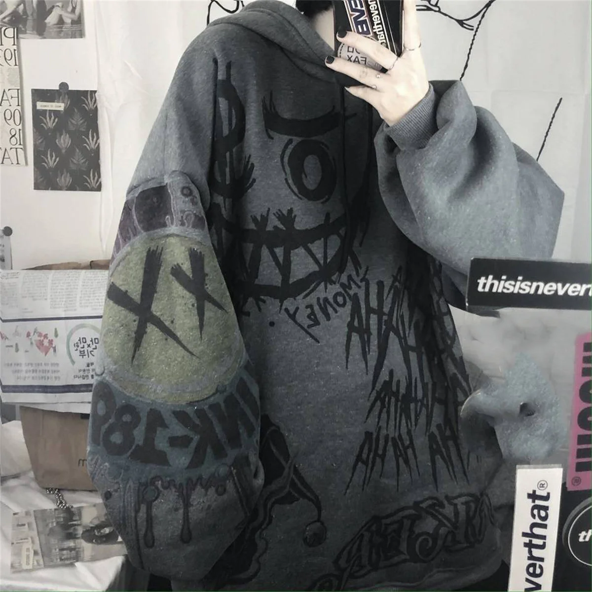 Gothic Japan Cartoon Hip Hop Hoodie Sweatshirt Oversize Women Spring Autumn Funny Punk Hoodies Tops Females Clothes Hoodie Girl