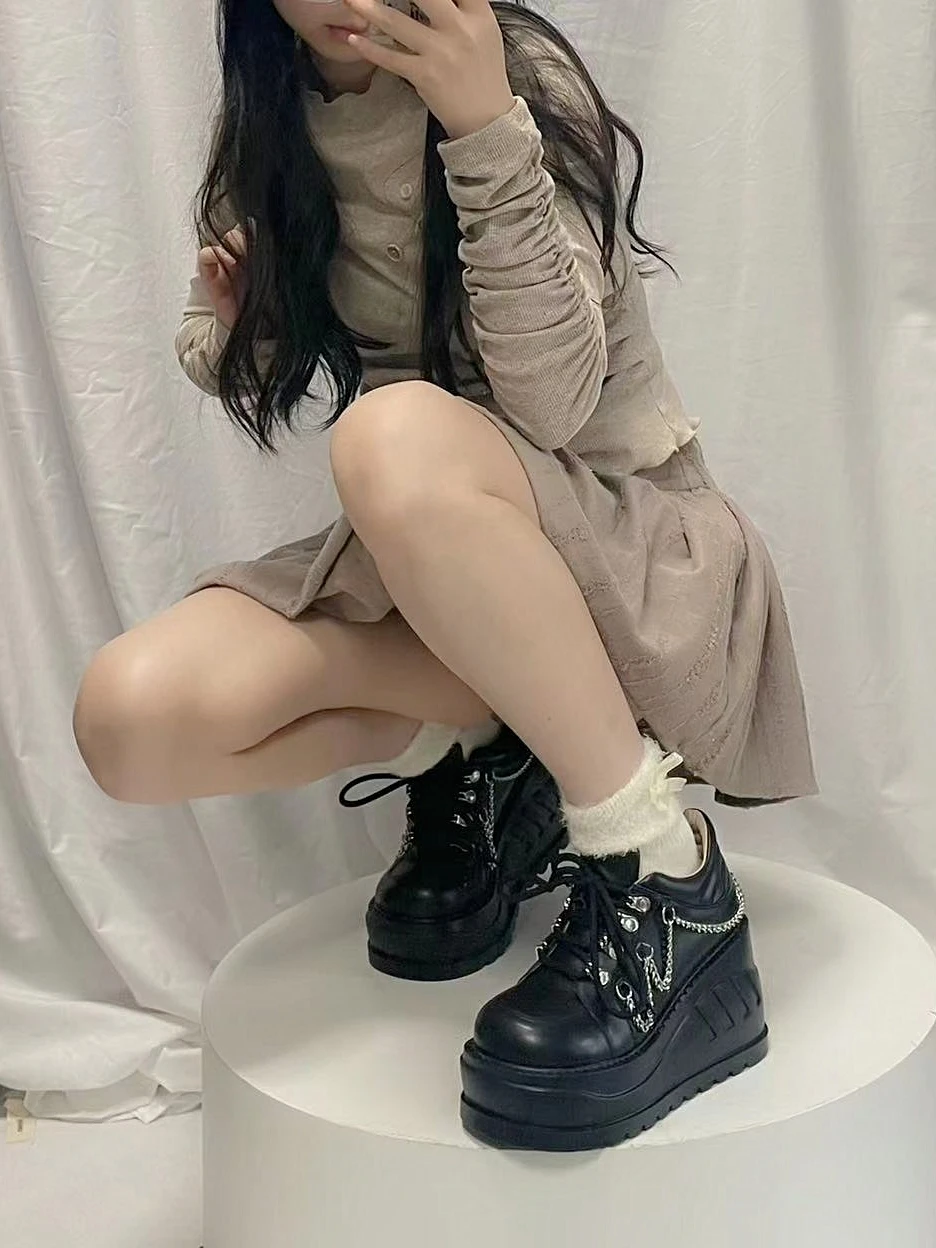 European/american Punk Rivet Single Shoe Dark Gothic Super Thick Sole Shoe Handsome Harajuku Sponge Cake Low Top Shoe