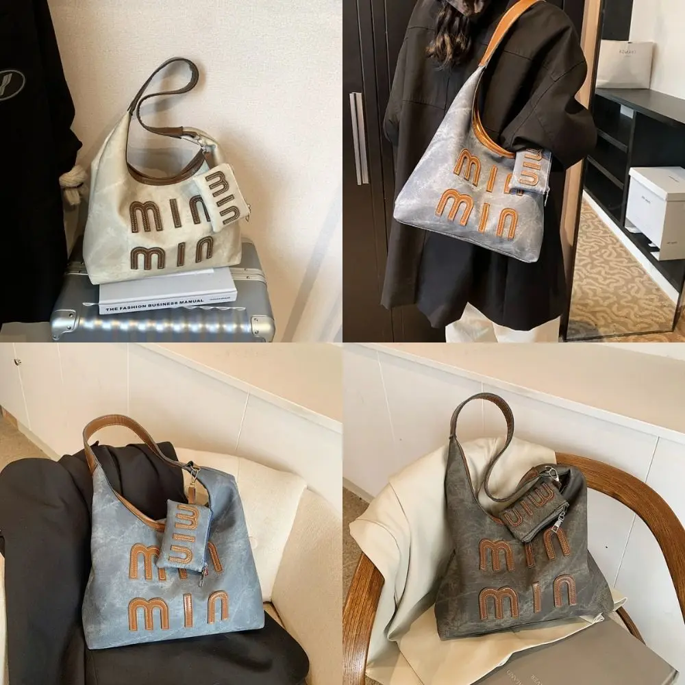 Trendy PU Leather Shoulder Bag Retro Large Capacity Shopping Bag Multiple Color with Coin Bag Handbag for Women Girls