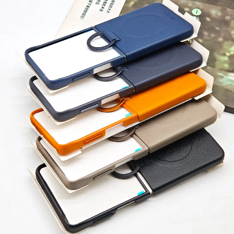 Samsung Galaxy Z Flip7 Flip 7 Luksusowe etui na telefon Ultracienkie magnetyczne etui z ekologicznej skóry z pierścieniem na palec Z Flip7 Ochronna obudowa — zdjęcie produktu 6