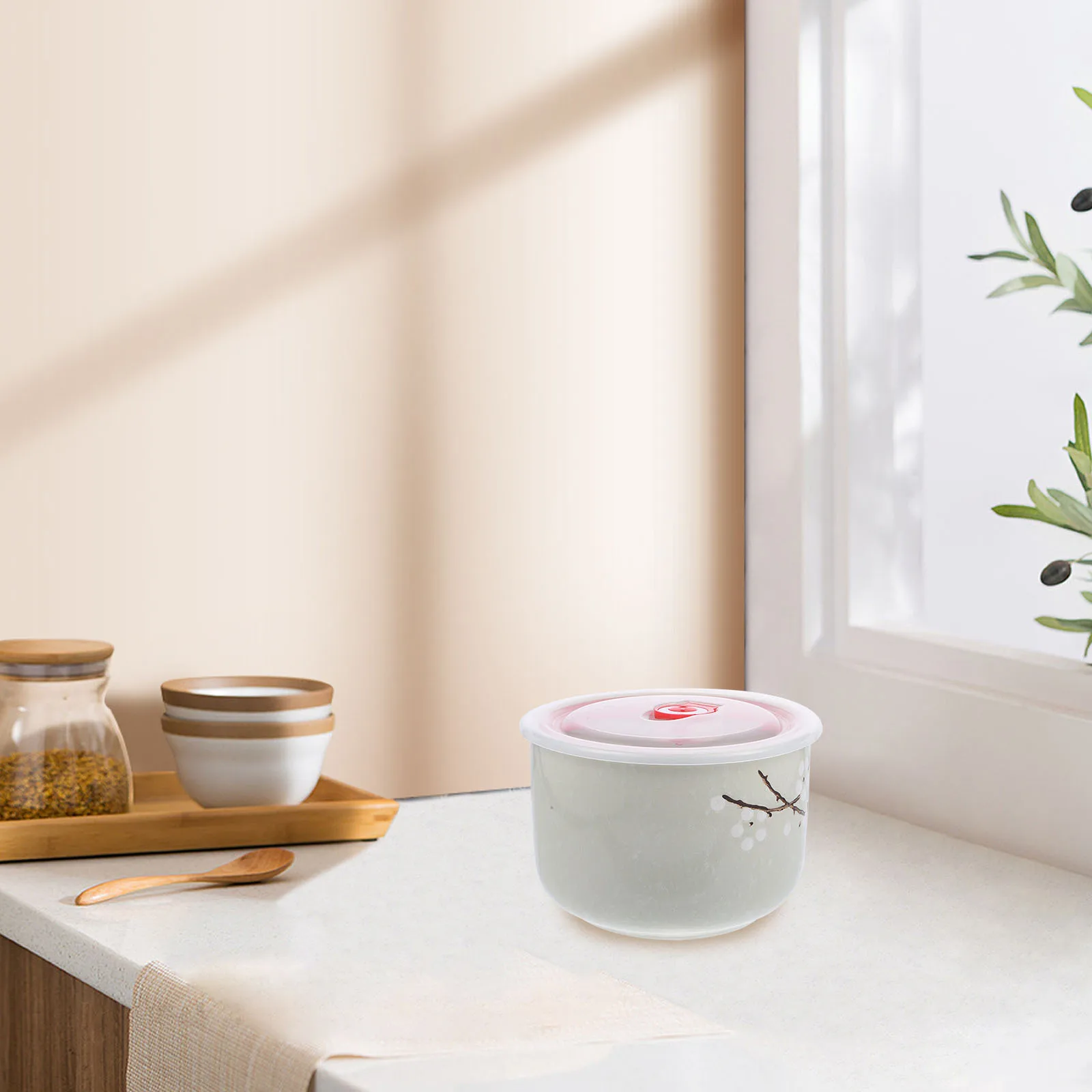 

1Set Ceramic Ramen Bowl Stable Material Lidded Design Ideal for Instant Noodles Lunch Bowl Household Use