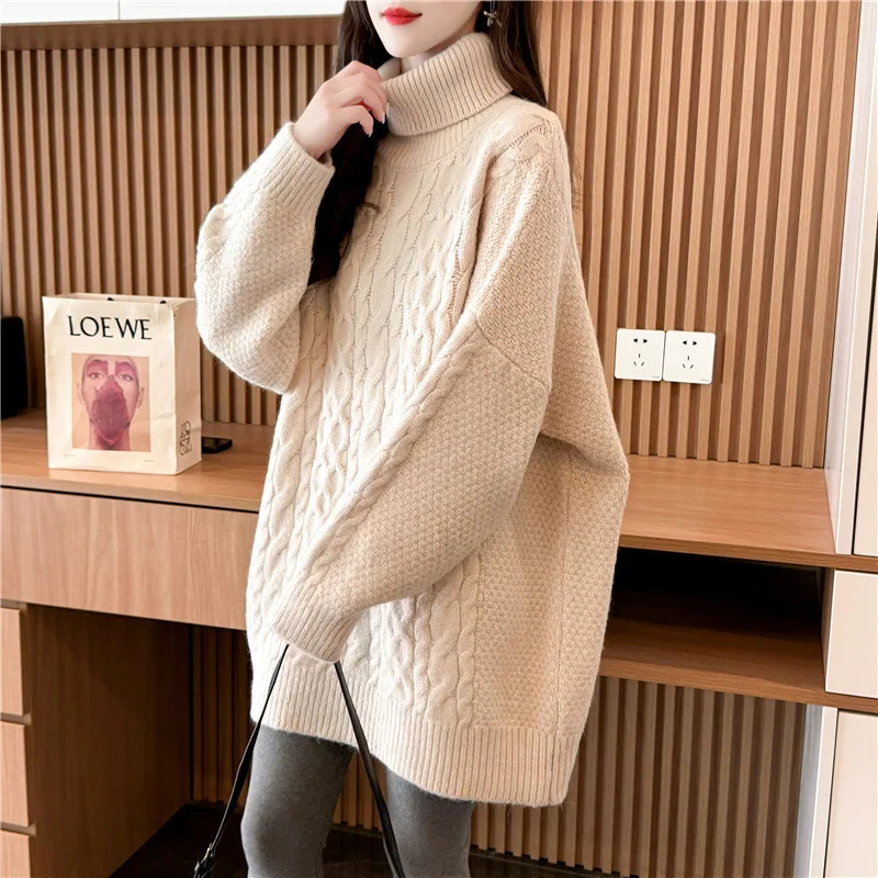 

2024 Autumn and Winter Oversize Turtleneck Sweaters Solid Color One Size Casual Wear Keeps Warm Wool Cotton Blend Sweaters L431