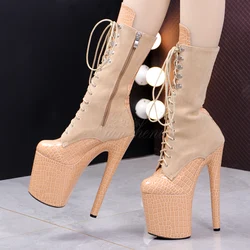 Exotic Pole Dance Shoes Nightclub 8Inch Gothic Women Crossdress 20cm Platform Ankle Boots Stripper High Heels Catwalk Round Toe