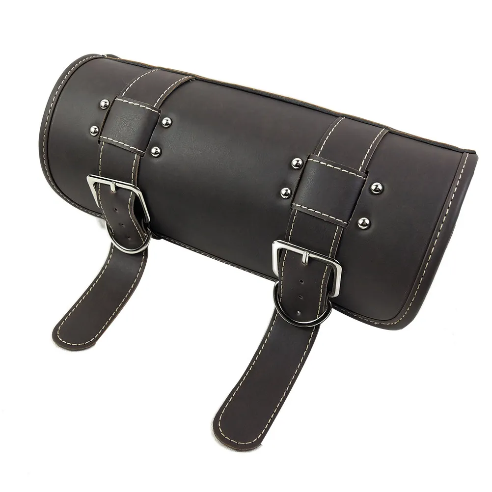 Motorcycle Handlebar Bag Waterproof PU Dark Brown Spacious Tool Holder Compatible Cruiser Pack