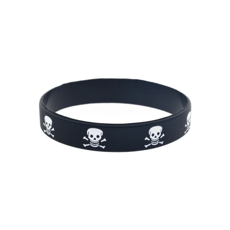 50 Stück Silikon-Armbänder im Street-Hip-Hop-Stil mit Totenkopf-Logo, Konzertgeschenk, Gummi-Armreif, 6 Farben – Detail 3