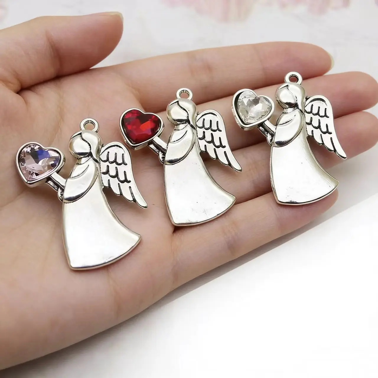 5 Pcs/Lot 25x35mm Alloy Heart Fairy Angel Wing Pendant Charms Fashion Jewelry Gifts for Women Girls Birthday Christmas
