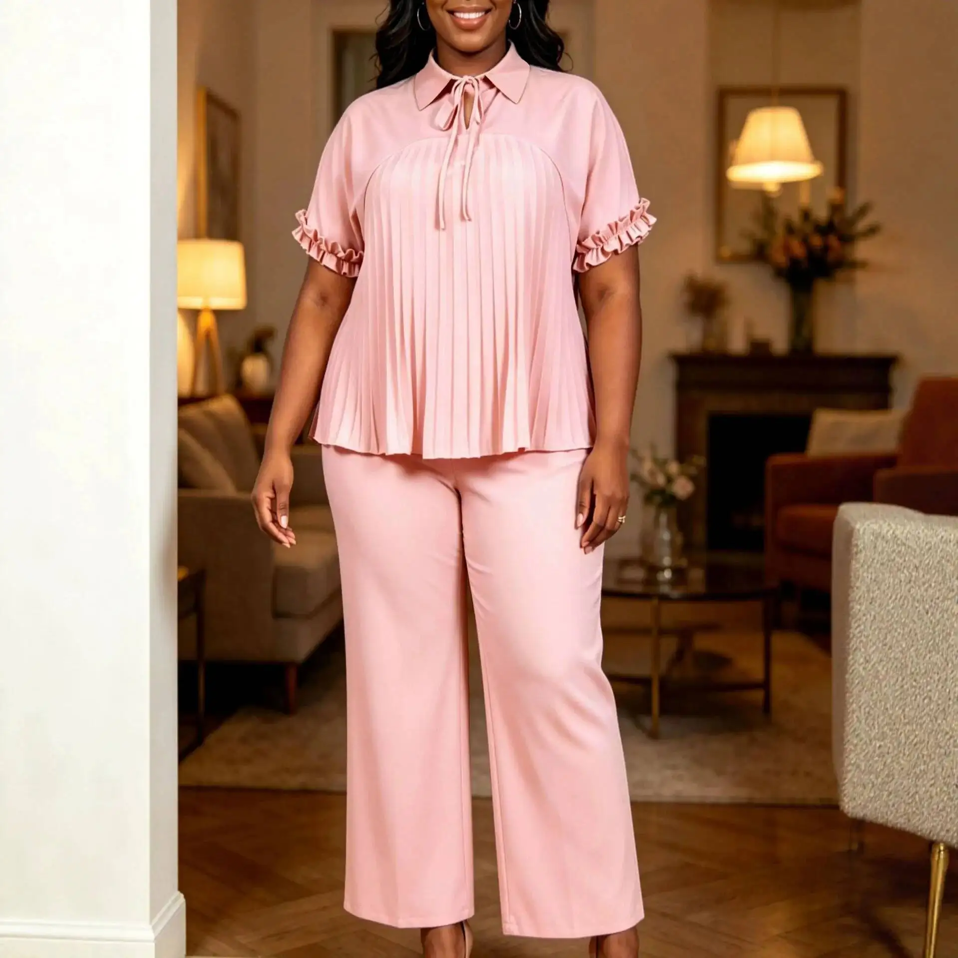 Conjunto Casual Talla Grande Mujer: Camisa y Pantalón - close-up view