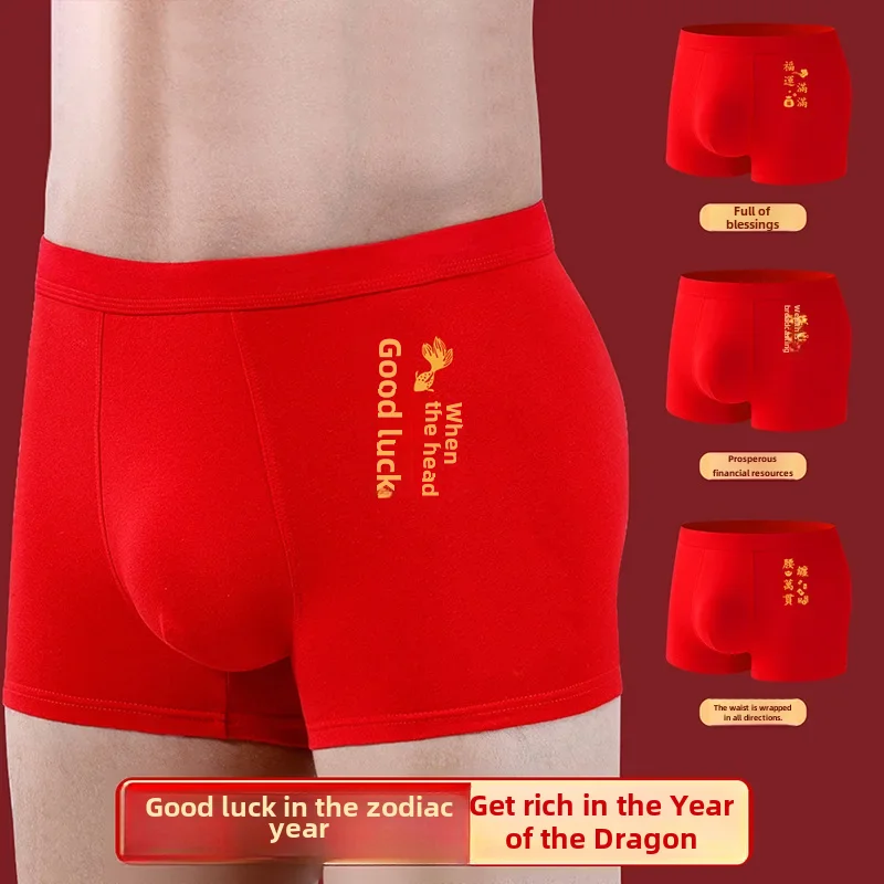 Red Bird Gift Box Men's Cotton Underwear Adults Boxer Shorts Zodiac Year Dragon Year 2023 Unisex Shorts