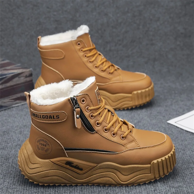 

Men's new comfort casual shoes winter outdoor high top plush fashion slip-resistant wear-resistant cotton work thick sole shoes