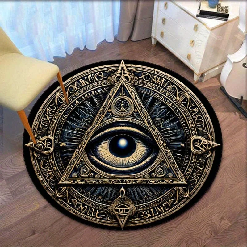 All Seeing Eye Pyramid Round Crystal Velvet Rug Masonic Symbol Occult Art Spiritual Decor Home Office Floor Mat