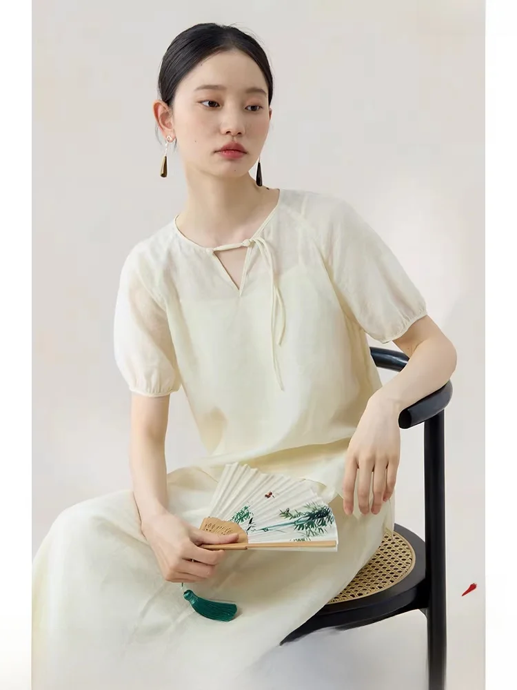 

Chinoiserie irt And Midi Skirt Set Women's Summer New Sle A-Line Skirt High Waist Tassel Detail Loose Fit R Lace Fabric