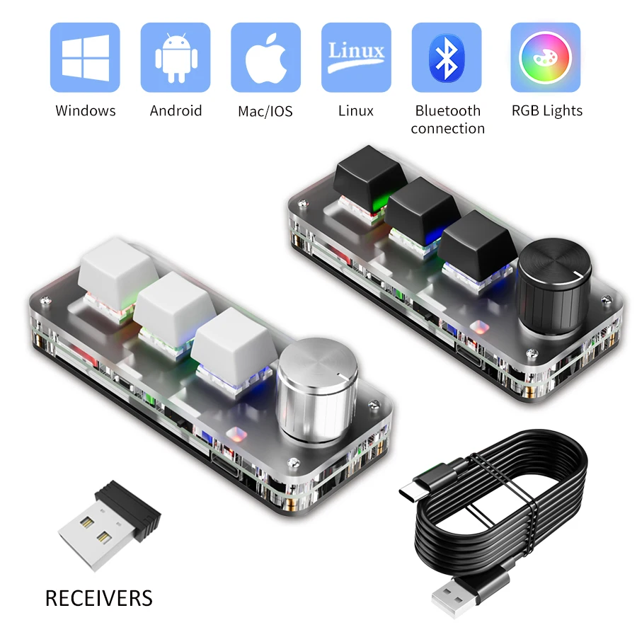 

2,4G мини-клавиатура для программирования макросов, игровая замена, пользовательские Bluetooth-клавиатуры RGB, красный переключатель, 3-клавишная ручка для мультимедиа Photoshop