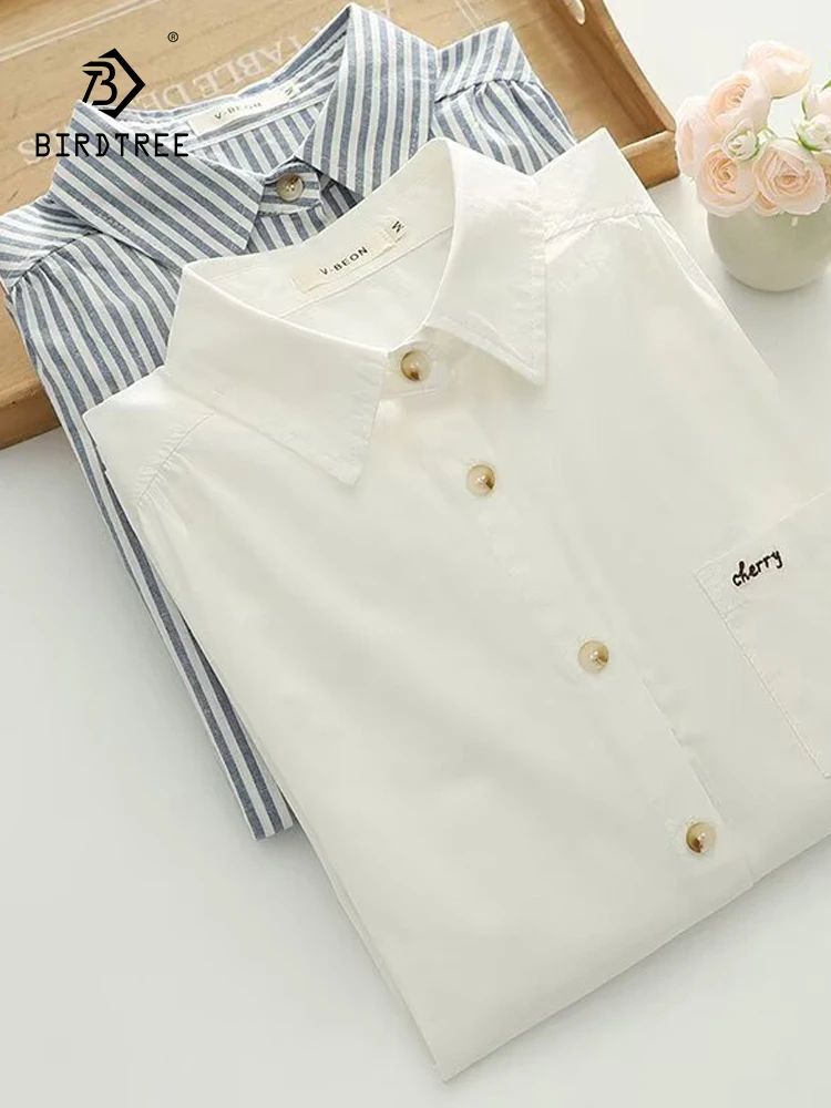 

New 2025 Autumn Cotton Long Sleeve Shirt, Women Turn-down Collar Embroidery, Mori Girl Commute Versatile Loose Blouse T57181CC
