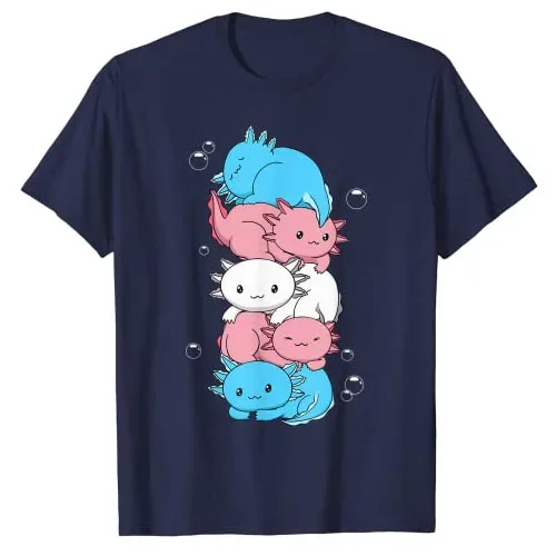 Kawaii Axolotl Pile Transgender Pride Flag Trans LGBT  T-Shirt Funny Gay Proud Lgbt Graphic Tee Top Axolotl-Lover Cartoon Outfit