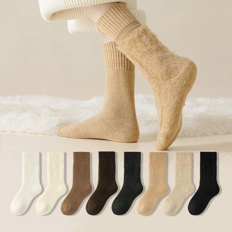 

Шерстяные носки, женские осенне-зимние новые однотонные термоноски, утепленные средние шерстяные зимние носки для сна, женские носки