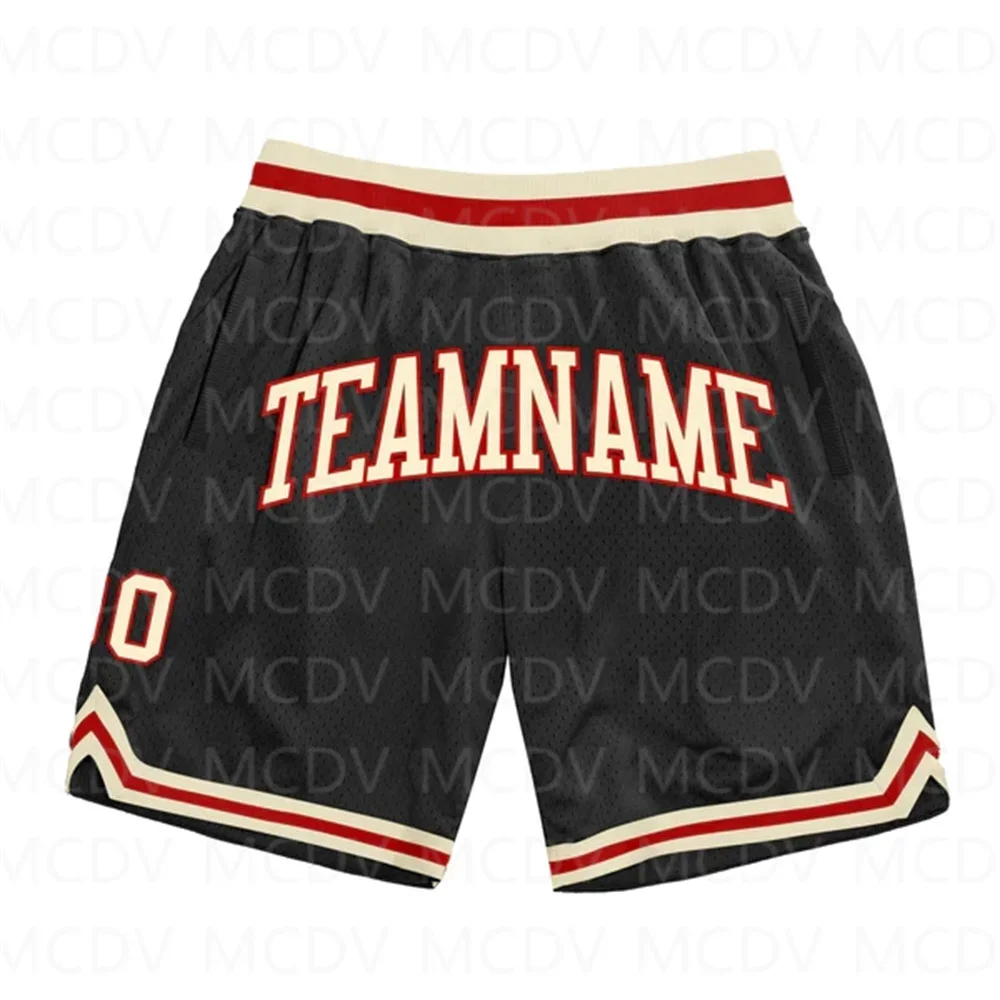 

Custom Black -Red Authentic Throwback Basketball Shorts 3D All Over Printed Men's Shorts Quick Drying Beach Shorts