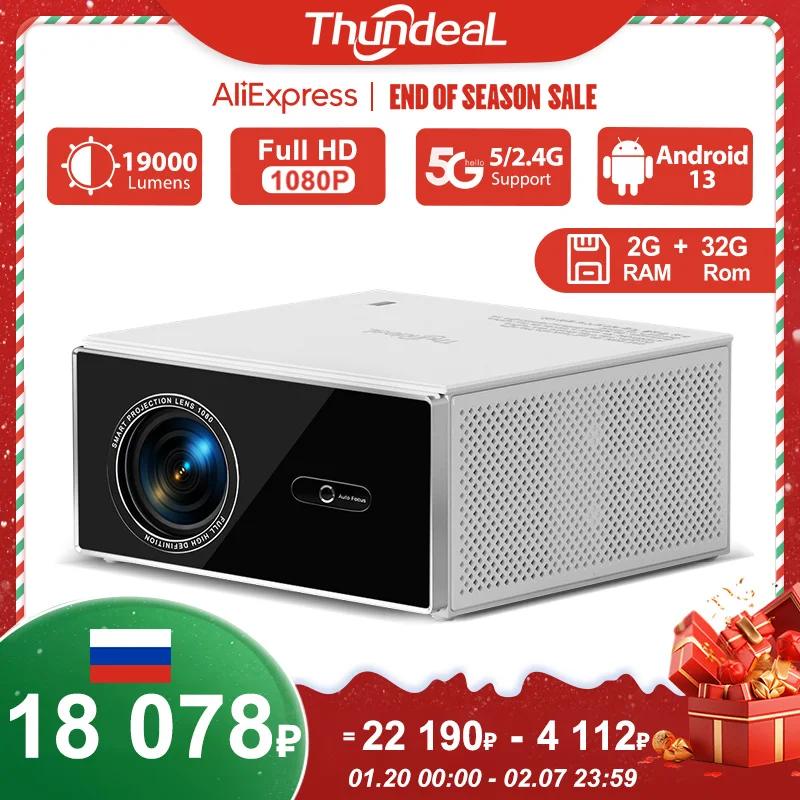 ThundeaL TDA7W Full HD 1080P Projector Android 13 WiFi6 2G 32G Projetor 4k Video TDA7 Voice Control 3D Smart Home Theater Beamer