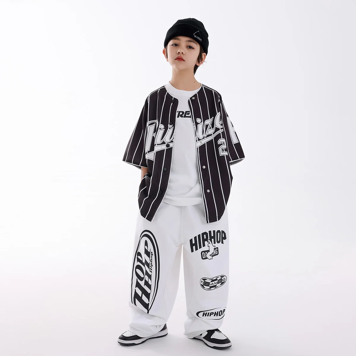 New Boys Hip Hop Dance Clothes Striped Coat White Pants Street Dance Performance Clothing Baggy Jazz Practice Outfits BL14937