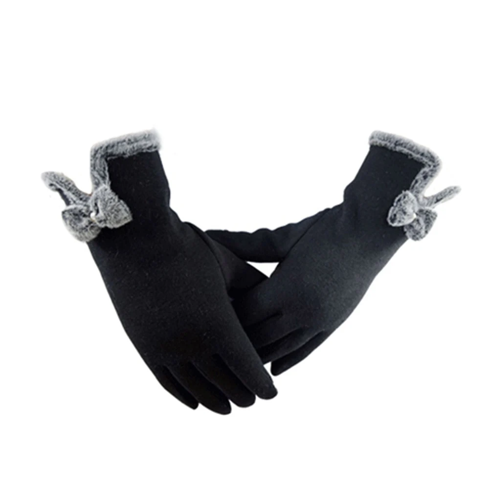 Women Fall Winter Warm-Keeping Screen Touching Gloves Fashions Simple Bowknot Thick Windproof Gloves