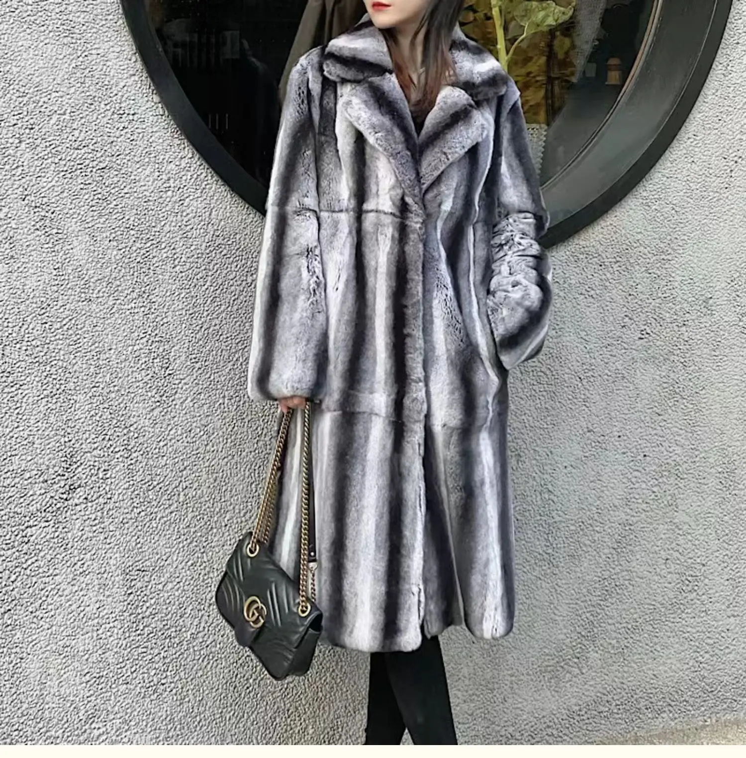 

Best Seller Women's Long Winter Coat Chinchilla Luxury Real Rex Rabbit Fur Coats For Women Fur Coat Women Warm