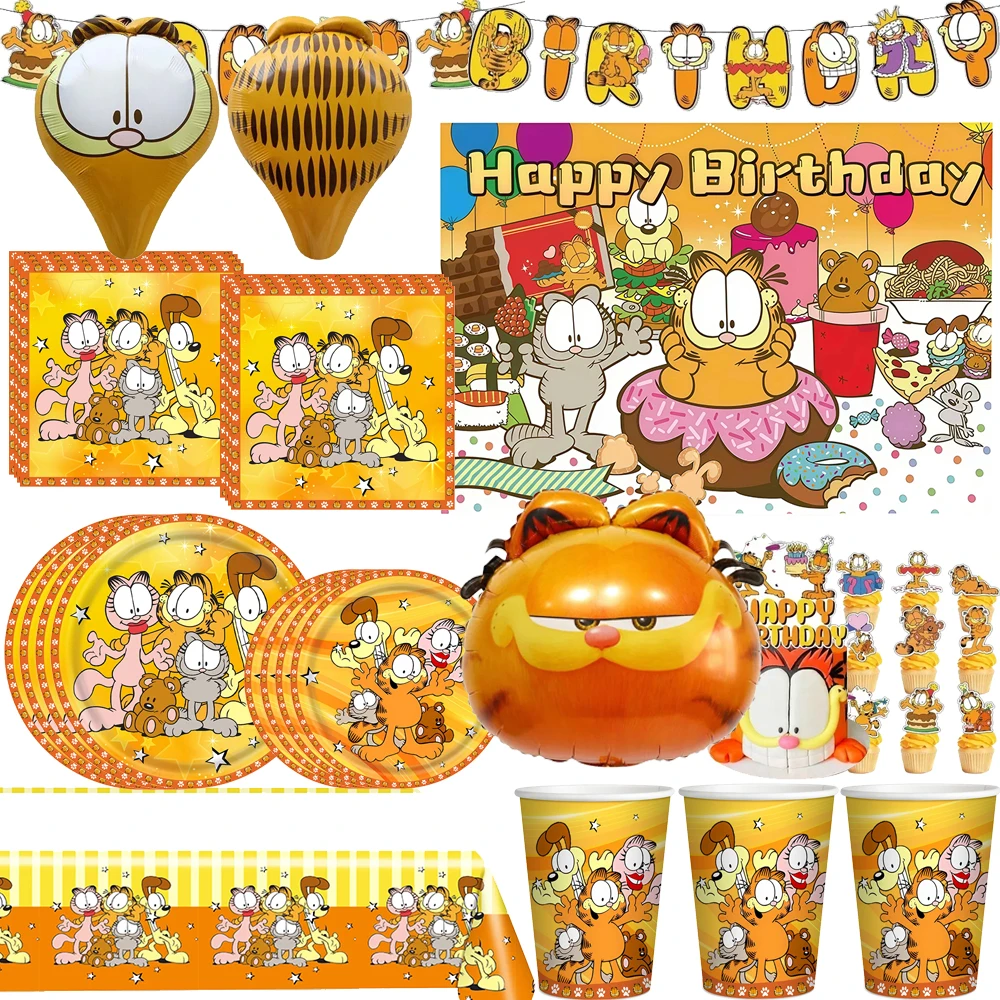 Cartoon G-Garfield Geburtstagsparty-Dekorationen Niedliche Orange Katzen-Ballons Teller Geschirr-Set für Babyparty Kinder-Geschenke
