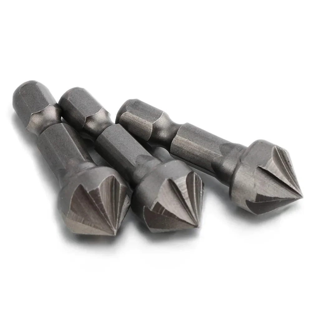 For Chamfering Deburring Useful Chamfer Drill Bit 1/4 Inch Shank 36*12.7mm 45#HCS 6 Flute Chamfer Tool Silver Useful