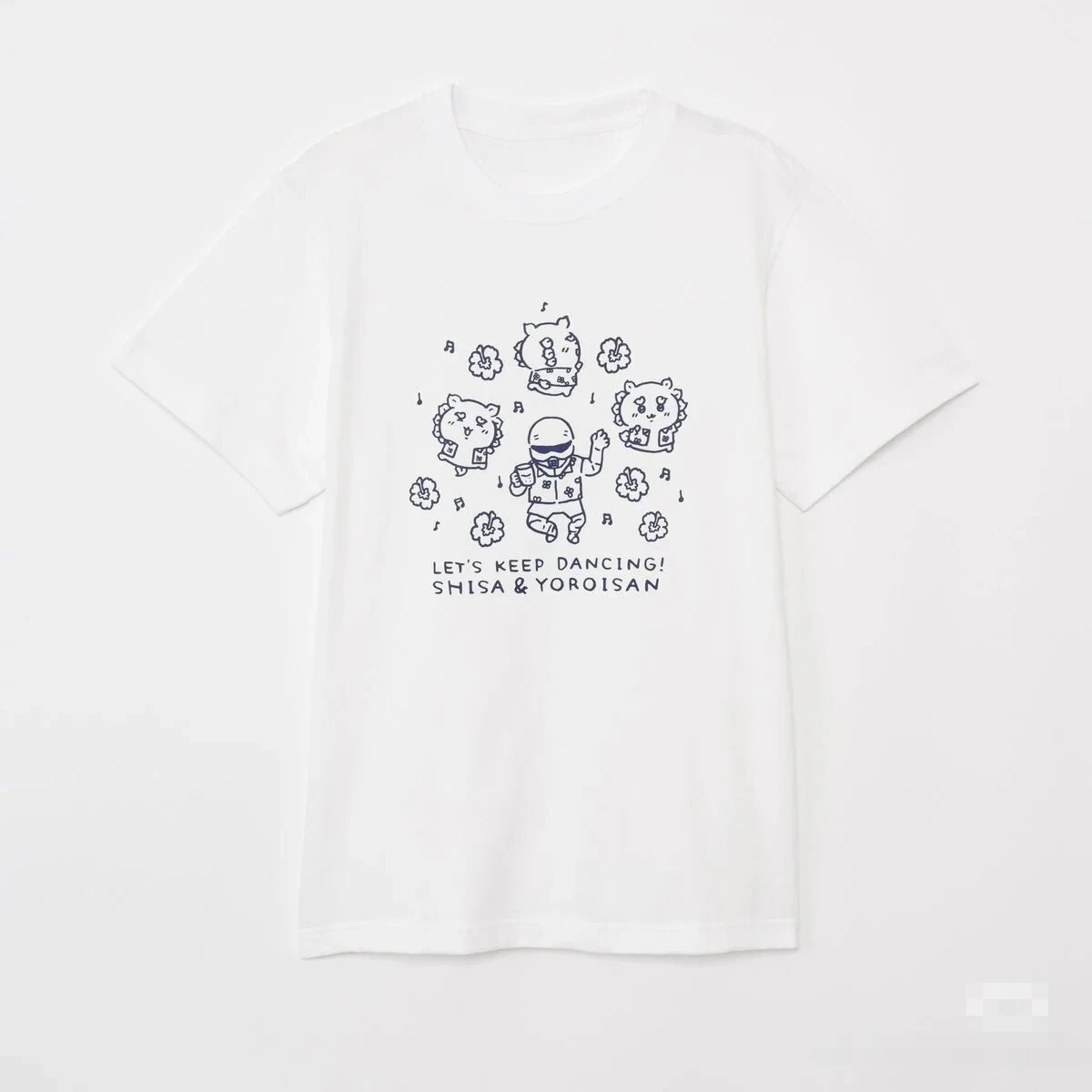 Okinawa theme T-shirt with tropical hibiscus flower pattern, salsa lettering cartoon pattern, for men and women, for office use